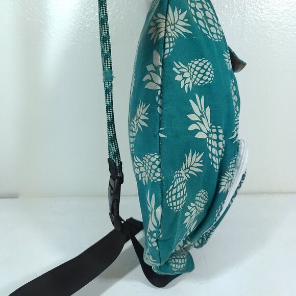 Kavu Rope Sling Bag Teal Pineapple print Crossbody Zipper Pockets boho Hippie - Picture 6 of 16